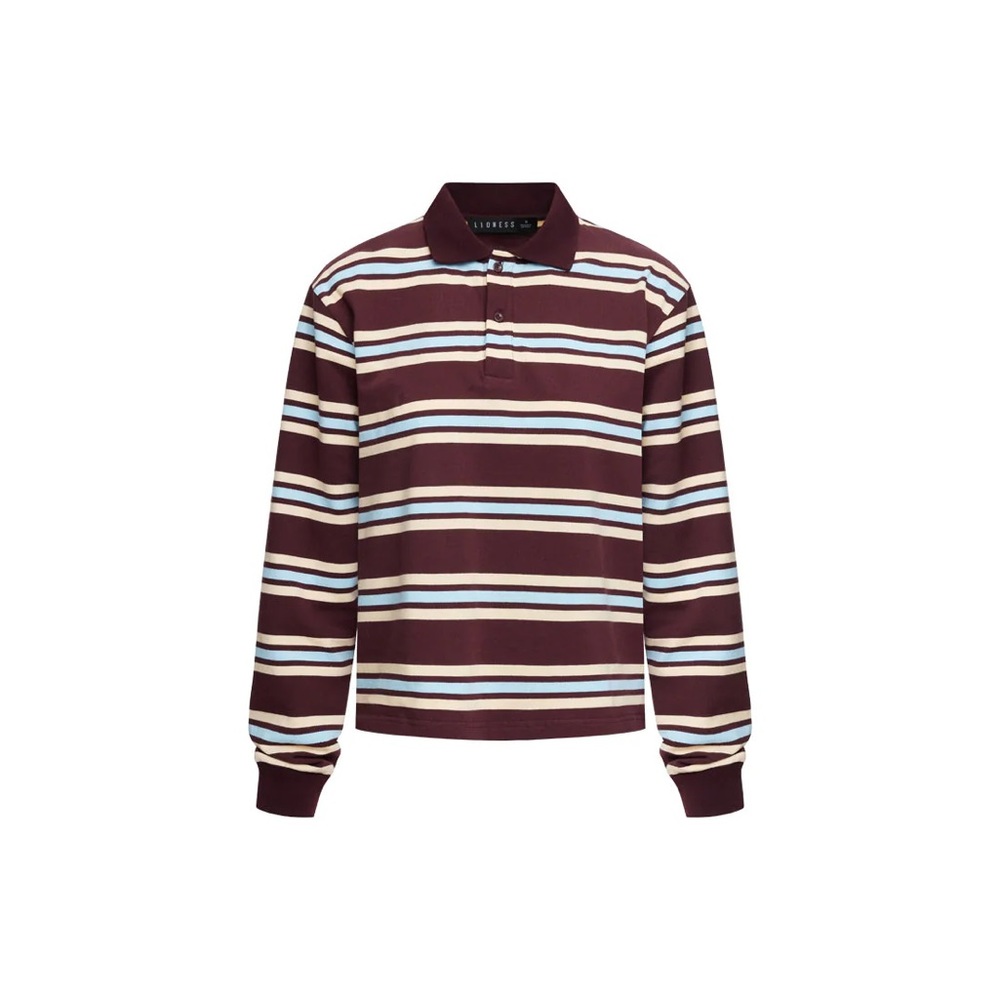 Lioness Burgundy Blue Striped Women's Rugby Top - Picture 5 of 7